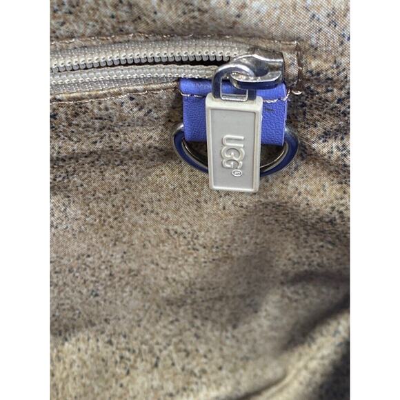 Ugg Australia Tote Womens Leather Canvas Khaki Purple Grab Shopping Bag Purse - Picture 9 of 14